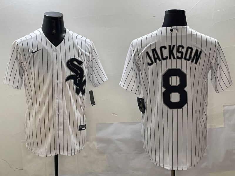 Men Chicago White Sox #8 Jackson White Stripe Game 2025 Nike MLB Jersey style 5->chicago cubs->MLB Jersey